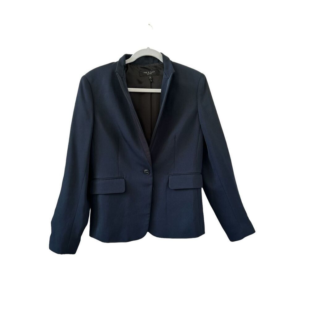 Rag & Bone One Button Single Breasted Reversible Blazer Navy Blue Women's Size 4